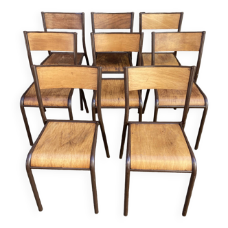 Set of 8 vintage industrial school chairs for communities mullca delagrave