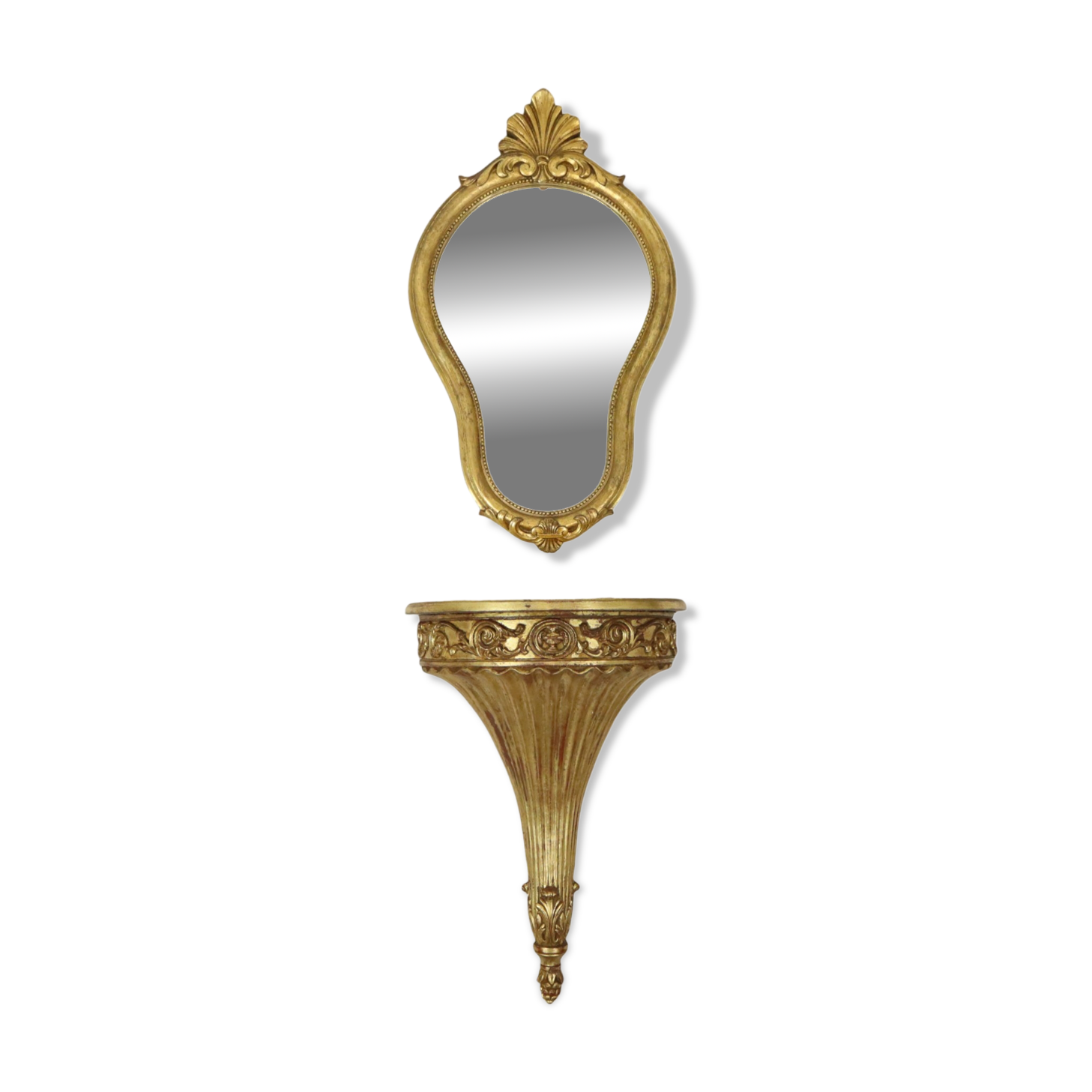 Gilded Baroque Style Mirror With Console Acanthus France