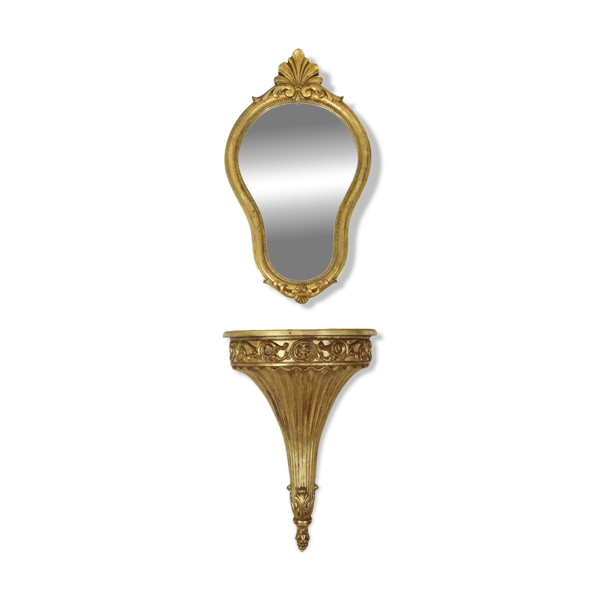 Miroir baroque doré avec console en acanthe, France