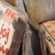 Set of 2 nice, subtle cowhide armchairs with reversible Kelim seat cushions