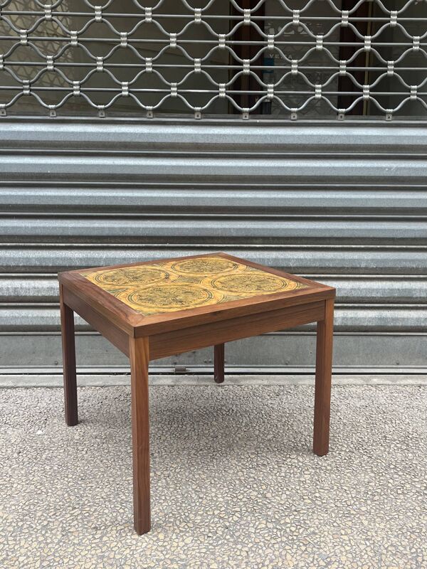 Table basse carrée en palissandre et carreaux