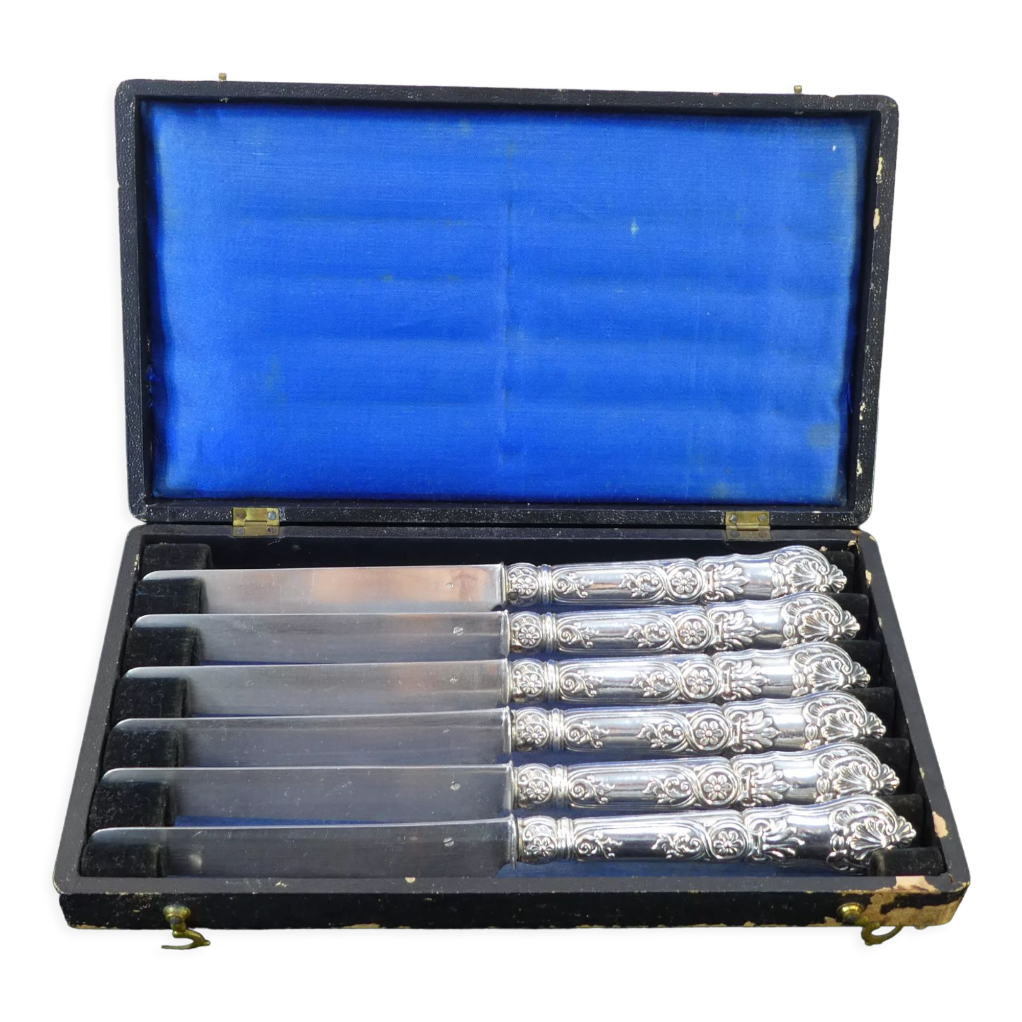 6 dessert knives blade and handle in sterling silver