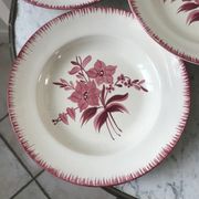 lot de 6 assiettes creuses Longchamp roses années 30-40