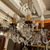 6-light chandelier with crystal pendants on bronze frame, Louis XV style