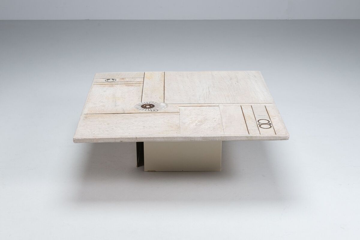 Brutalist white square coffee table artwork The Netherlands 1970