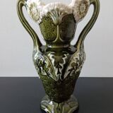 barbotine vase with art nouveau thistle flowers, very rare