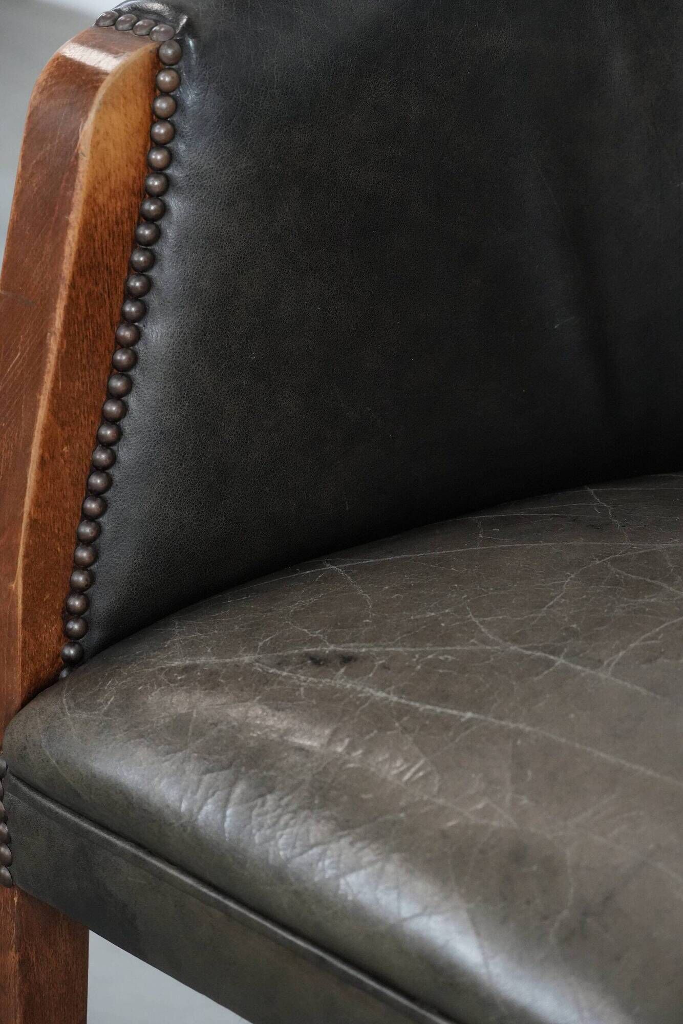 Amazing cow leather and wooden tub chair / side chair