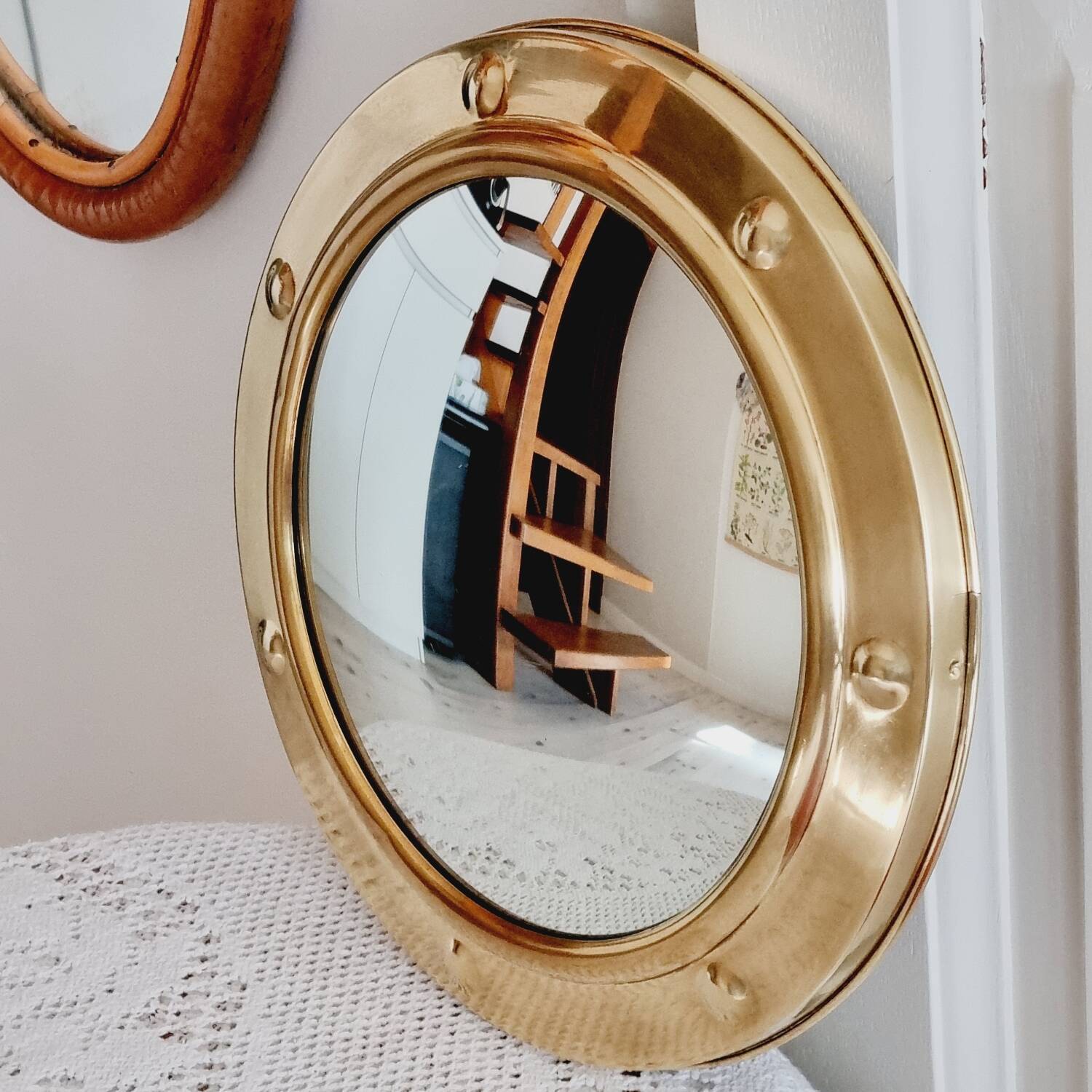 Brass witch's eye porthole mirror