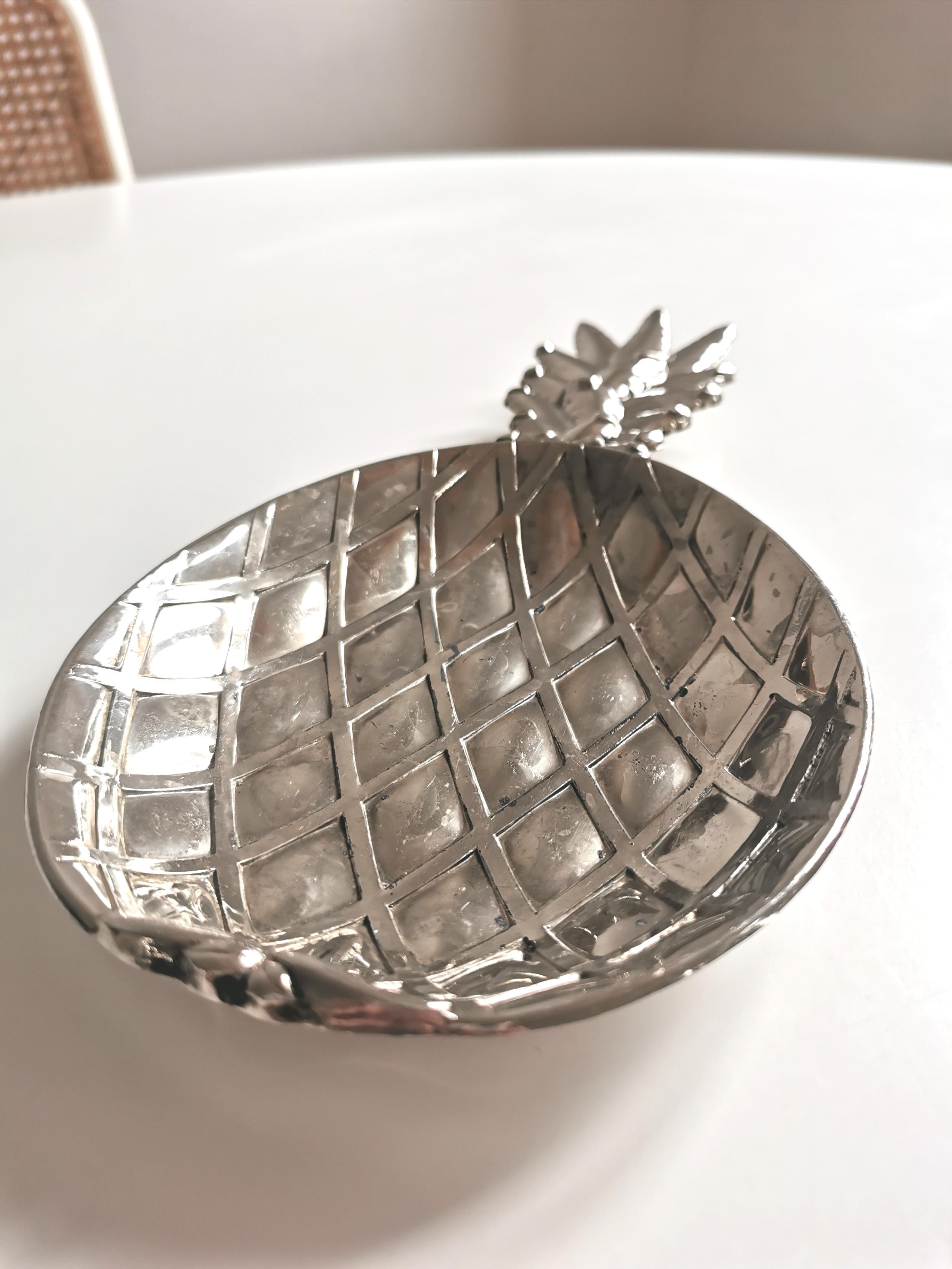 vintage pineapple silver metal trinket bowl