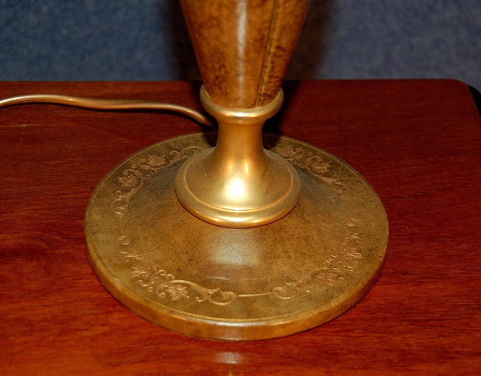 Gilt Brass and Leather Lamp from Le Tanneur, 1980's