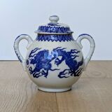 Porcelain sugar bowl with cobalt blue five-clawed dragon decor - Japan