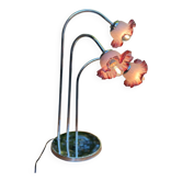 Hollywood Regency flower lamp in chrome steel and glass from the 1970s.
