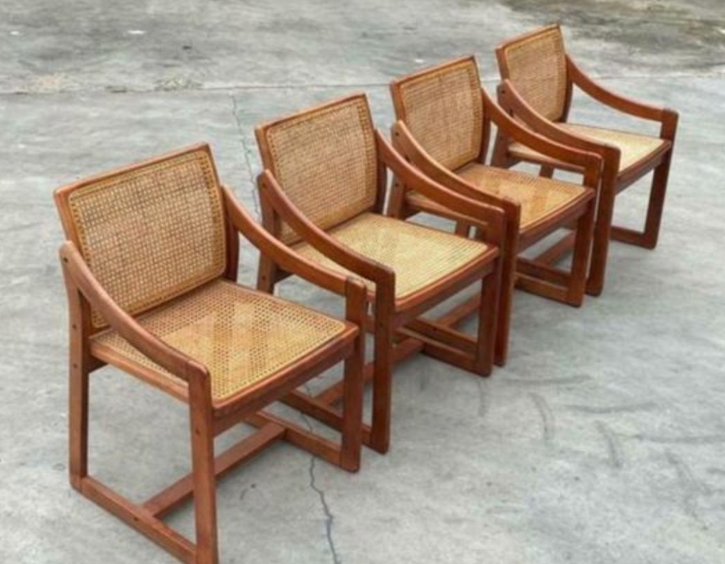 Vintage set of 4 dining chairs webbing beech wood design