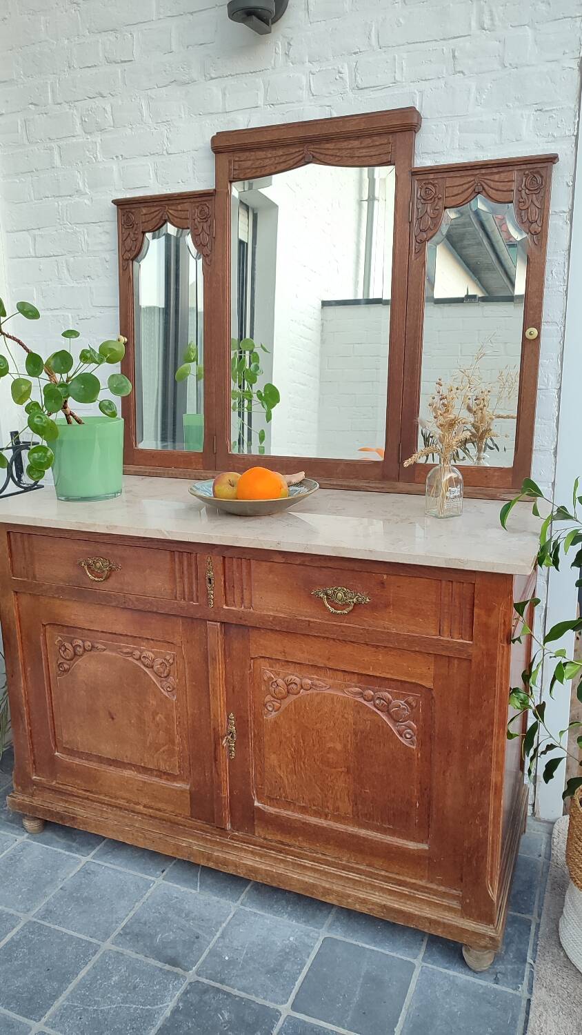 Miroir triptyque art déco chêne