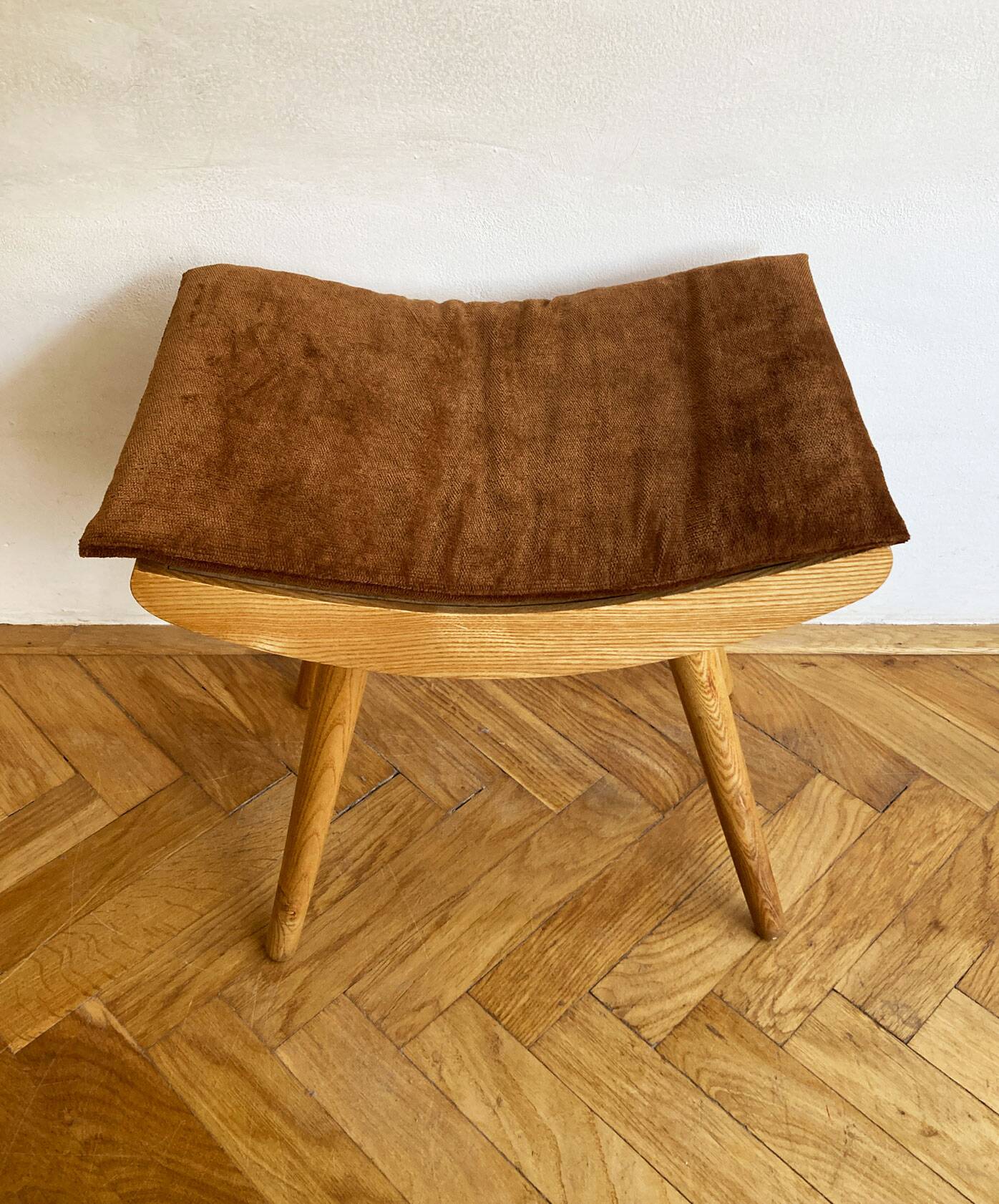 1970's Mid-Century Modern Beechwood Stool with New Upholstery