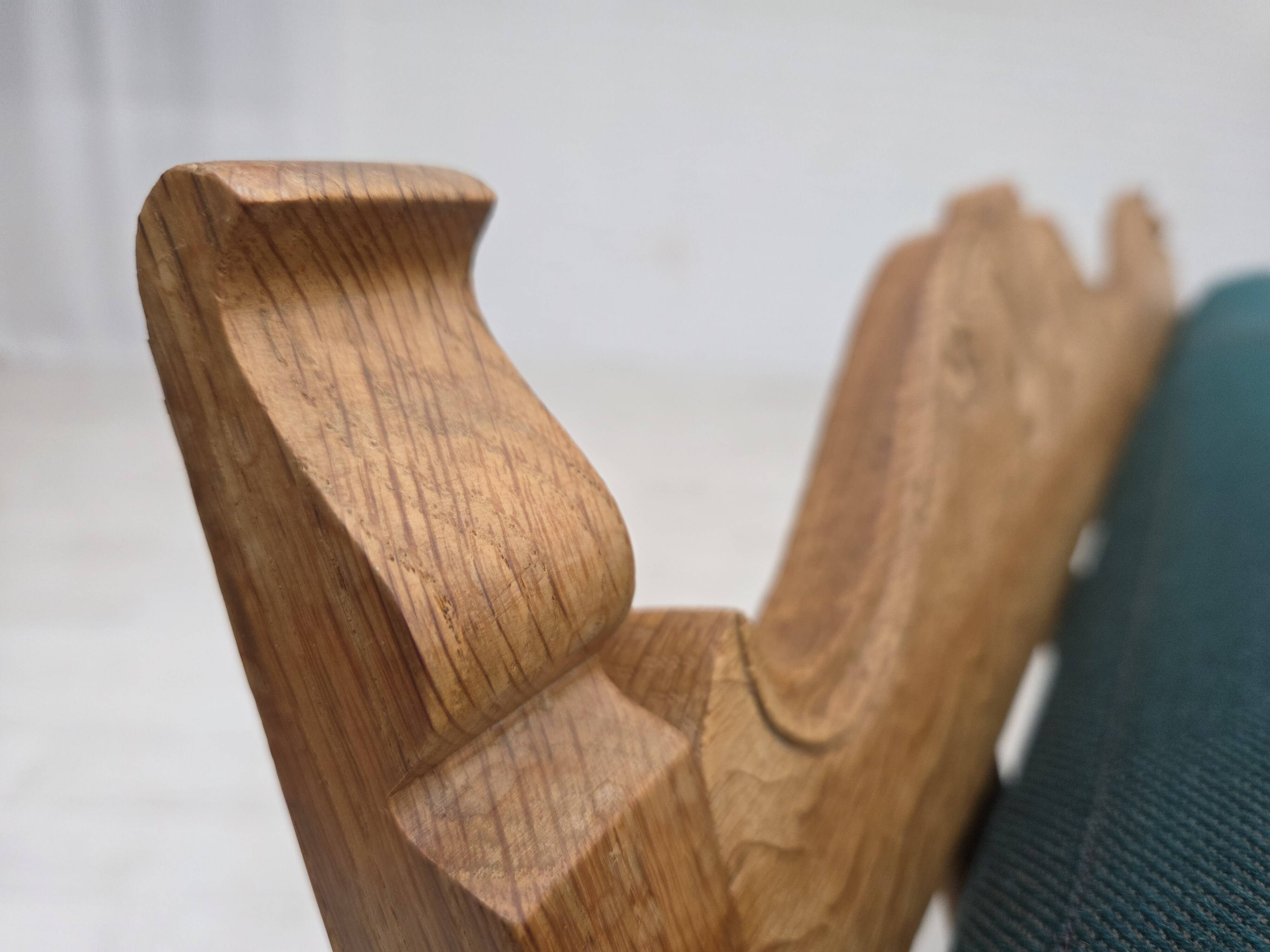 1970s, Scandinavian 2-seater sofa, furniture wool, solid oak wood.