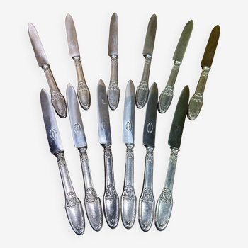 Series 12 old knives cheese silver metal Louis XVI style, " Boulenger "