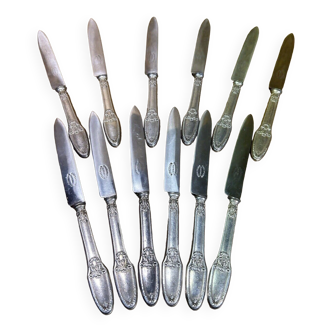 Series 12 old knives cheese silver metal Louis XVI style, " Boulenger "