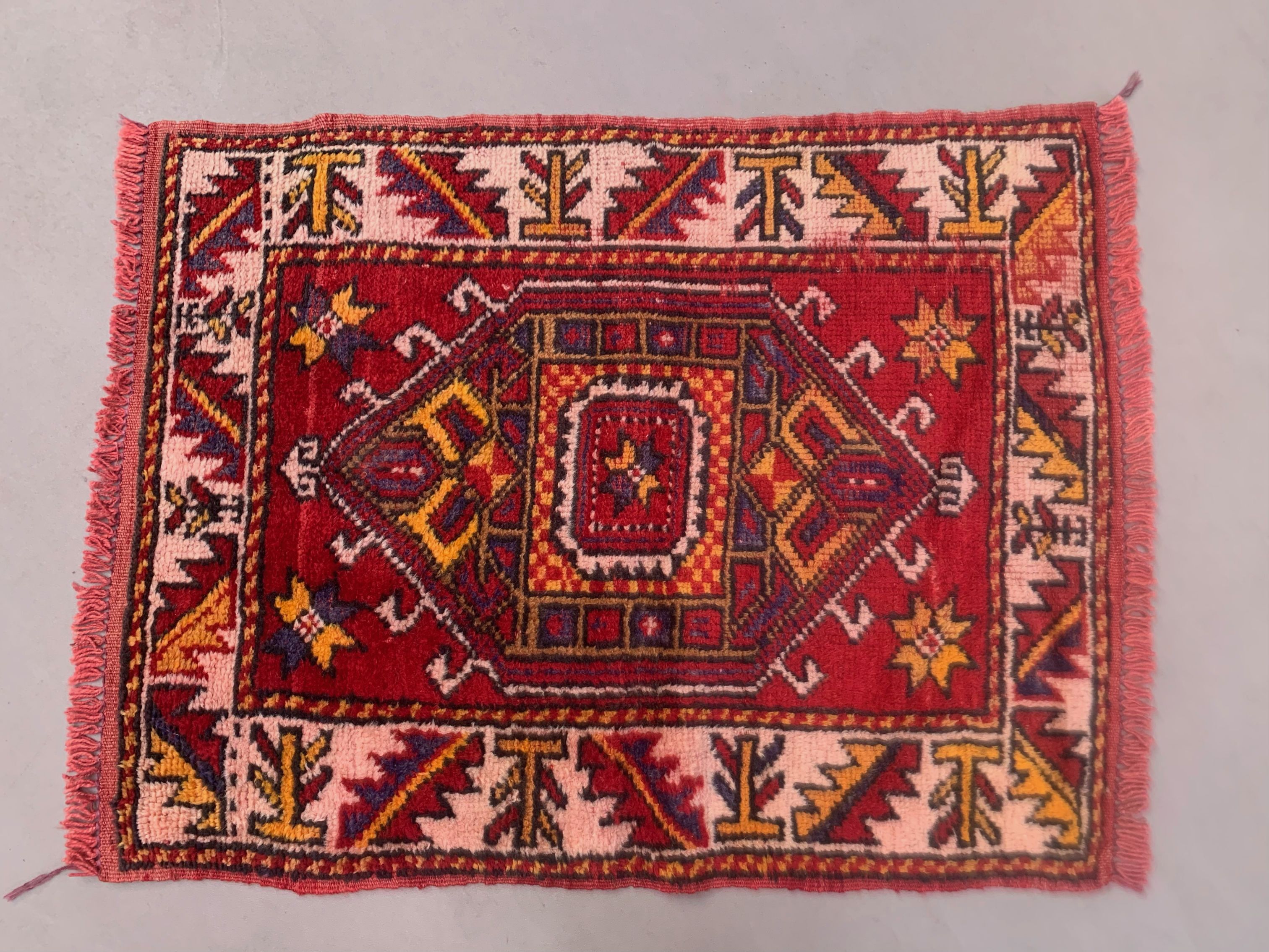 Vintage western turkish rug oriental 100x74 cm, red