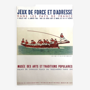 Jeux de force et d'adresse dans les pays de France, 1957. Affiche originale Mourlot imp.