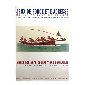 Jeux de force et d'adresse dans les pays de France, 1957. Affiche originale Mourlot imp.