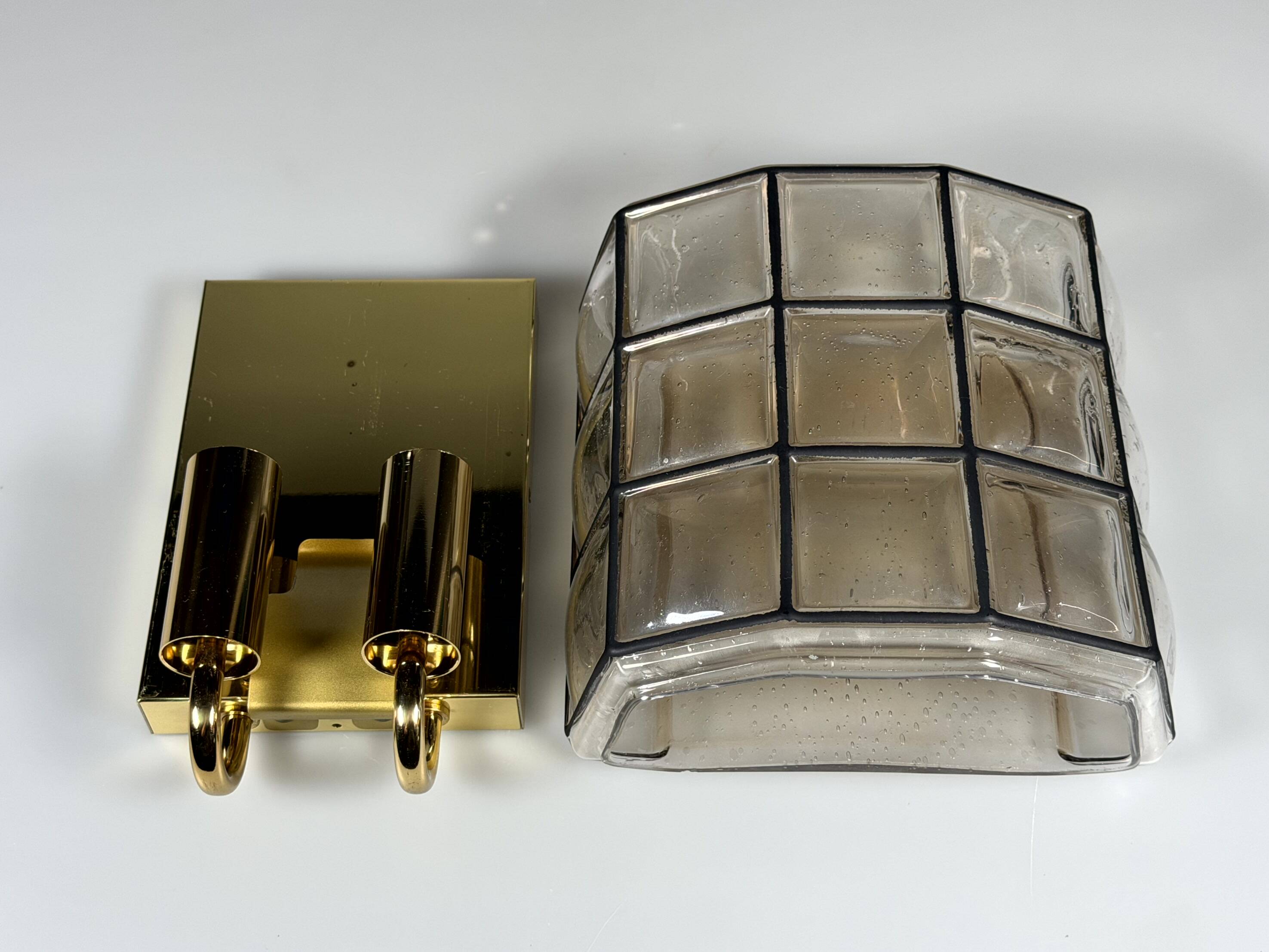 60s 70s Wall Lamp Wall Sconce Glashütte Limburg Germany Glass & Metal