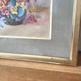 Grand tableau Aquarelle encadrées fin 19e siècle motif panier de fleurs