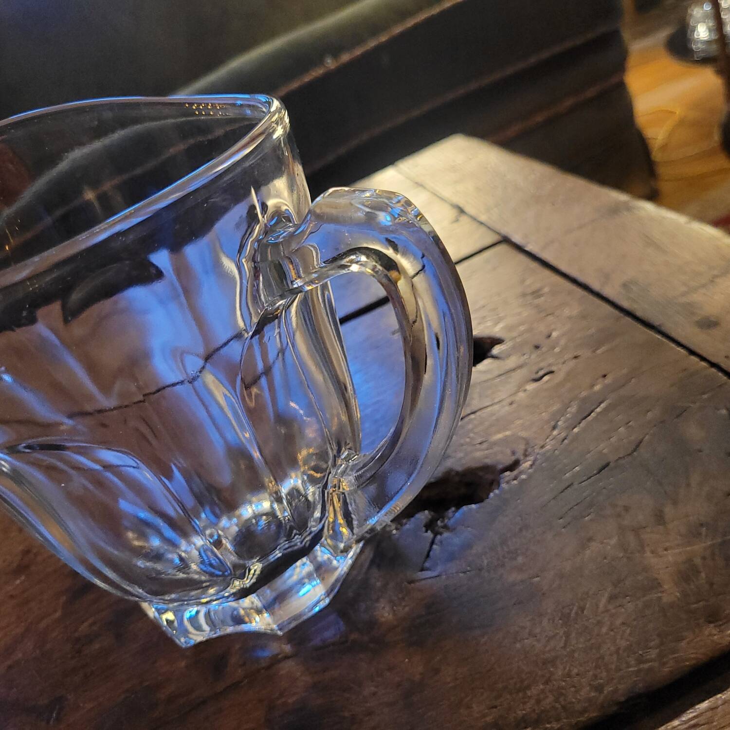 Thick moulded glass jug with ridges – France – 1950s–1960s