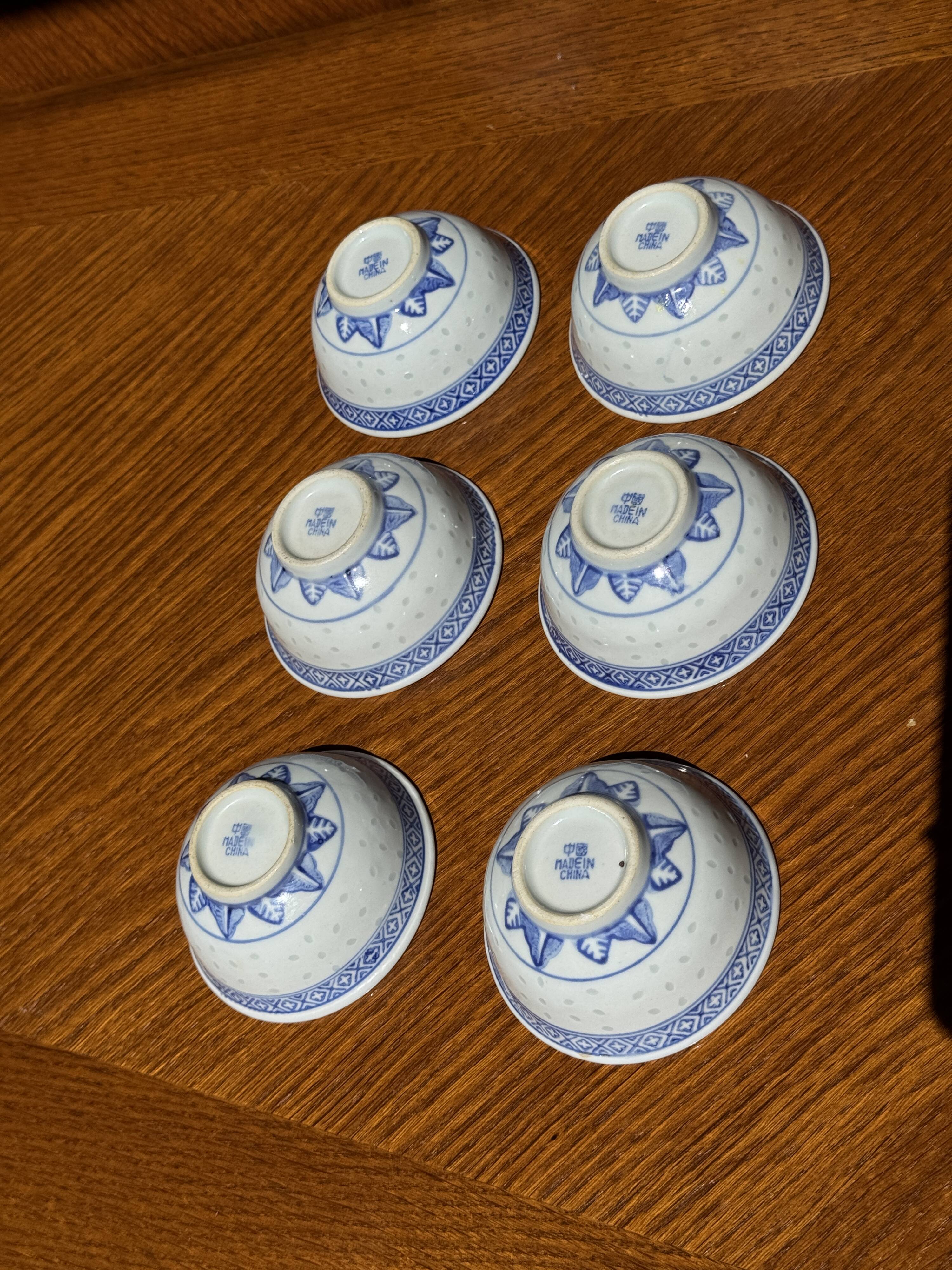 Small Chinese blue and white tea set for 6 cups and saucers.