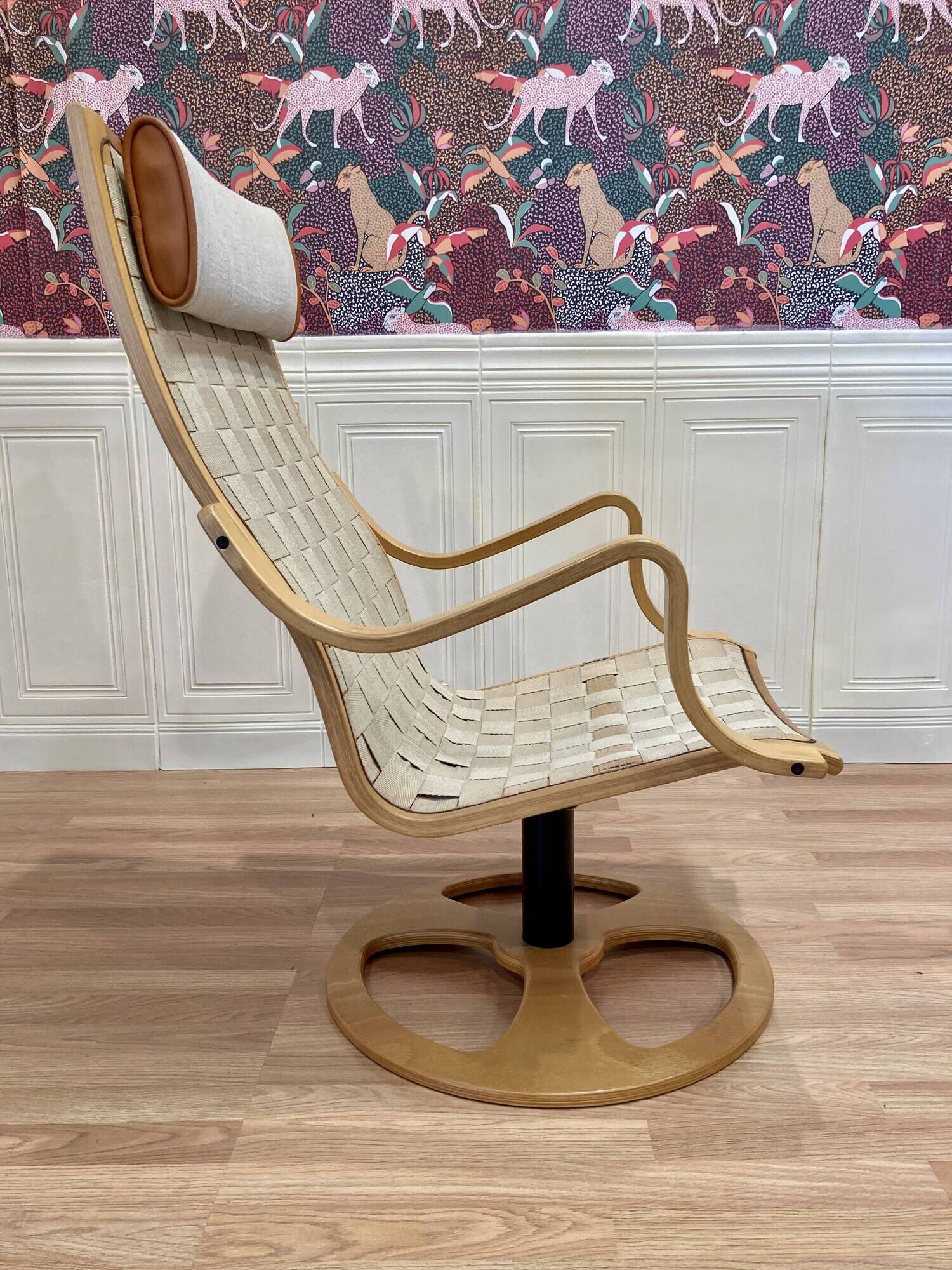 Swivel armchair and matching ottoman, Scandinavian design, 1960s.