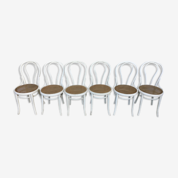 Série de 6 anciennes chaises bistrot en bois courbé Thonet n° 18