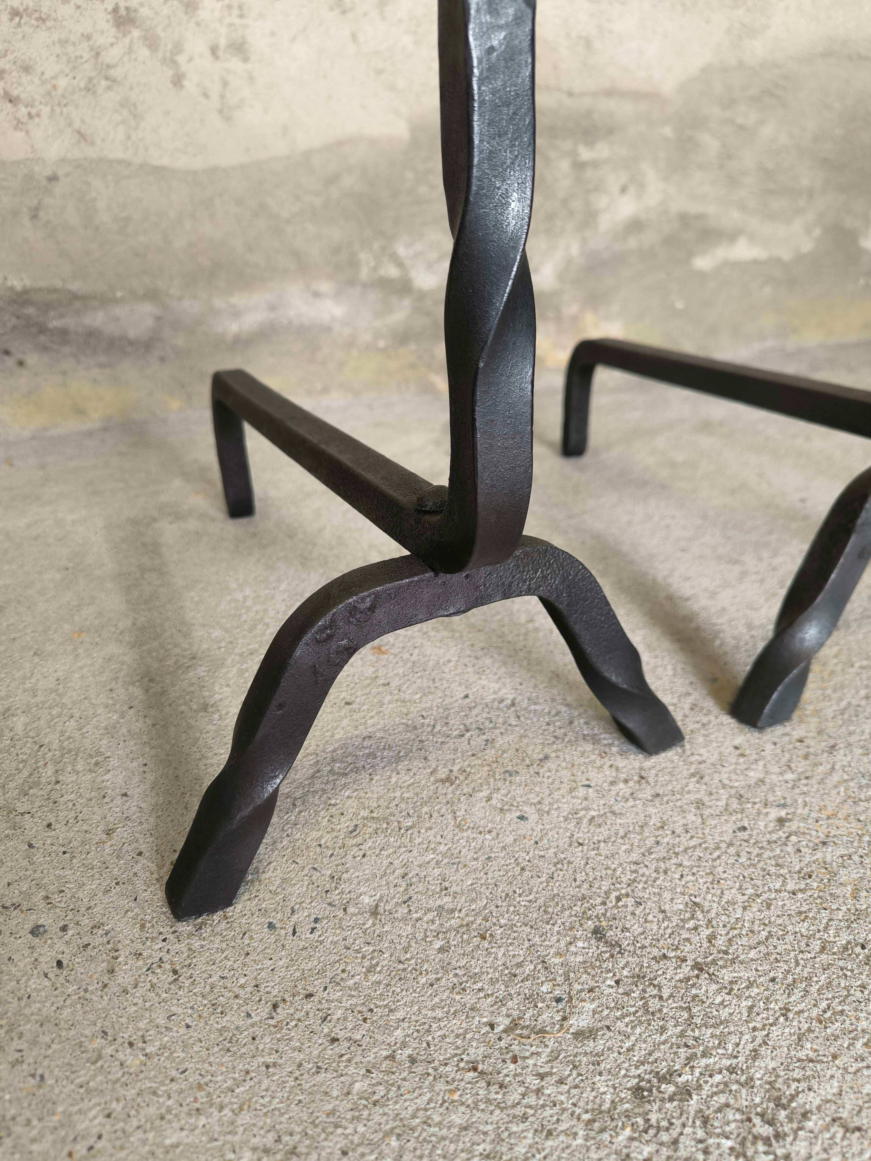 Brutalist pair of andirons