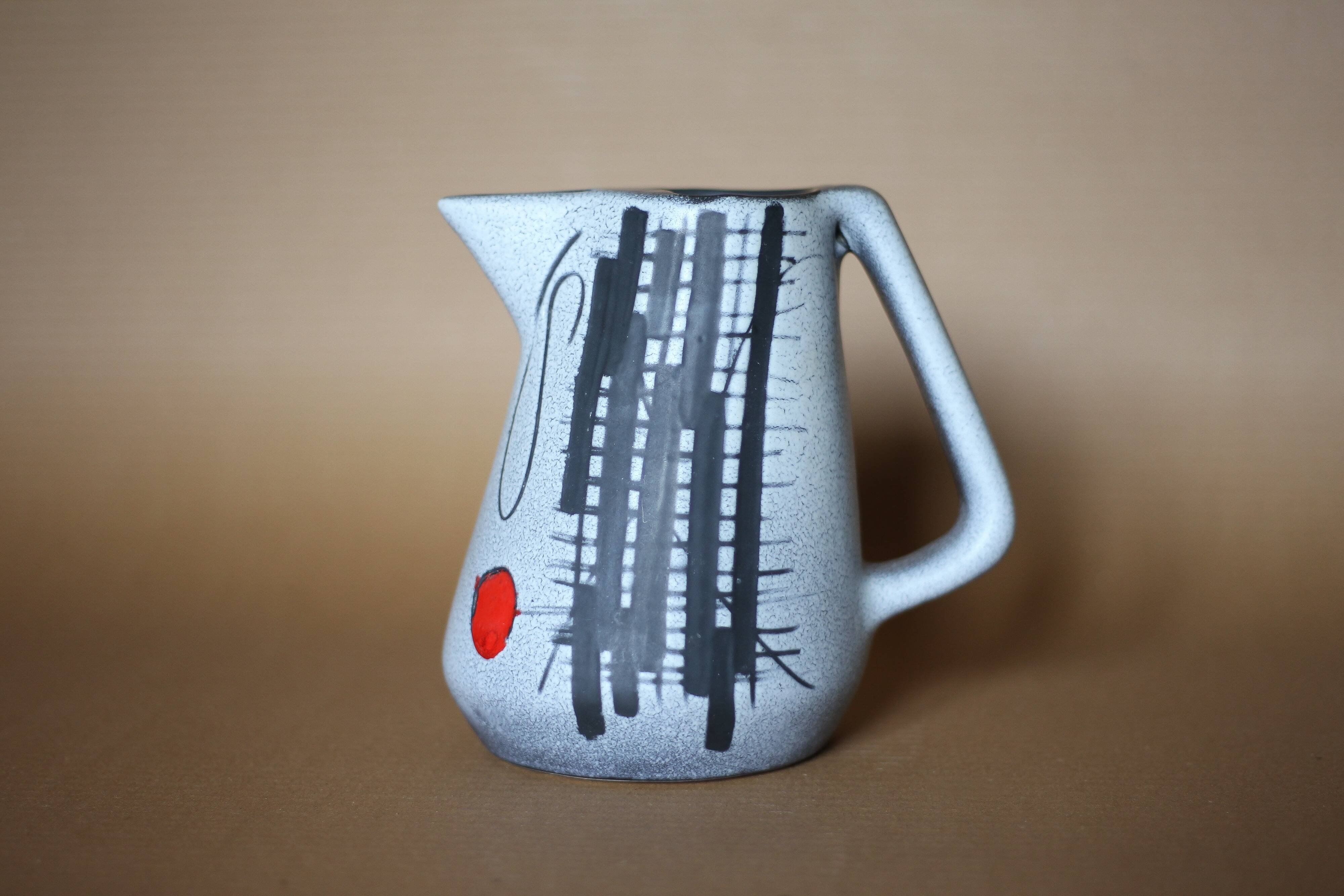 Pitcher Vallauris François Caleca, signed ceramic pitcher, ceramic carafe, modernist, 50's