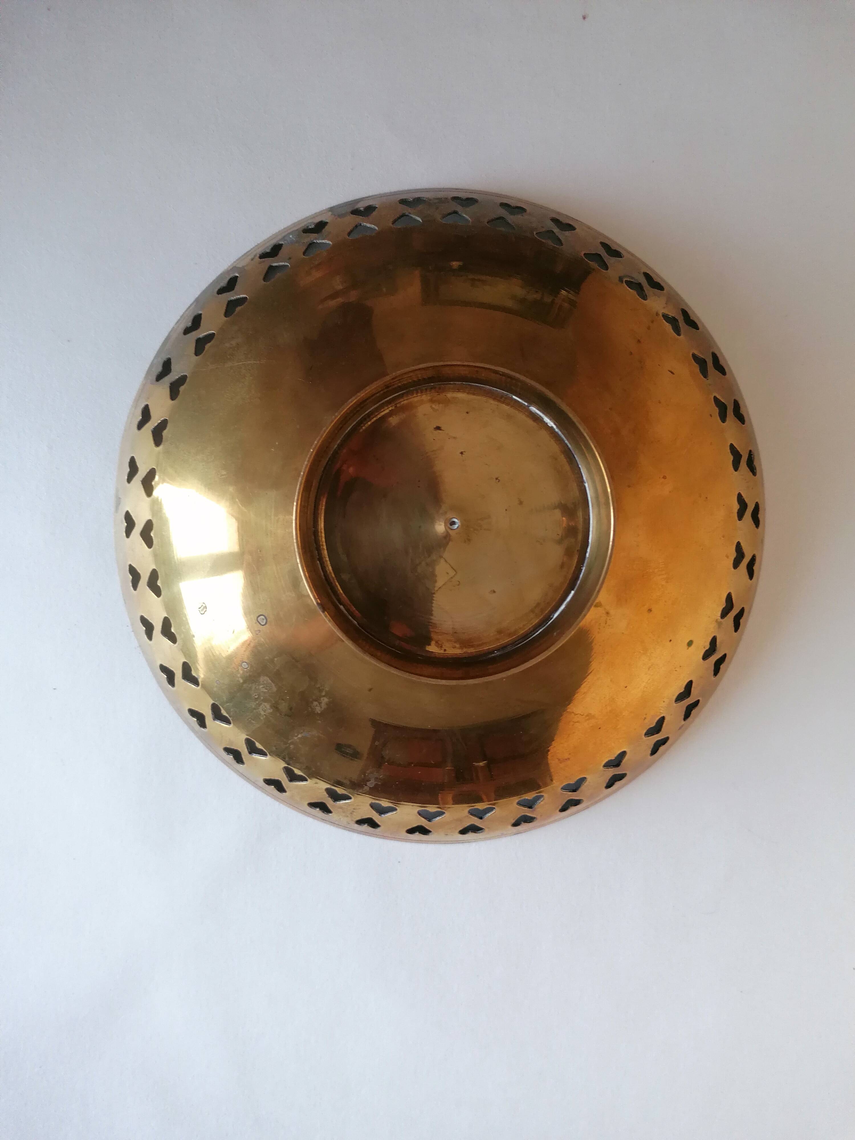 Enamelled brass bowl with peacock decoration
