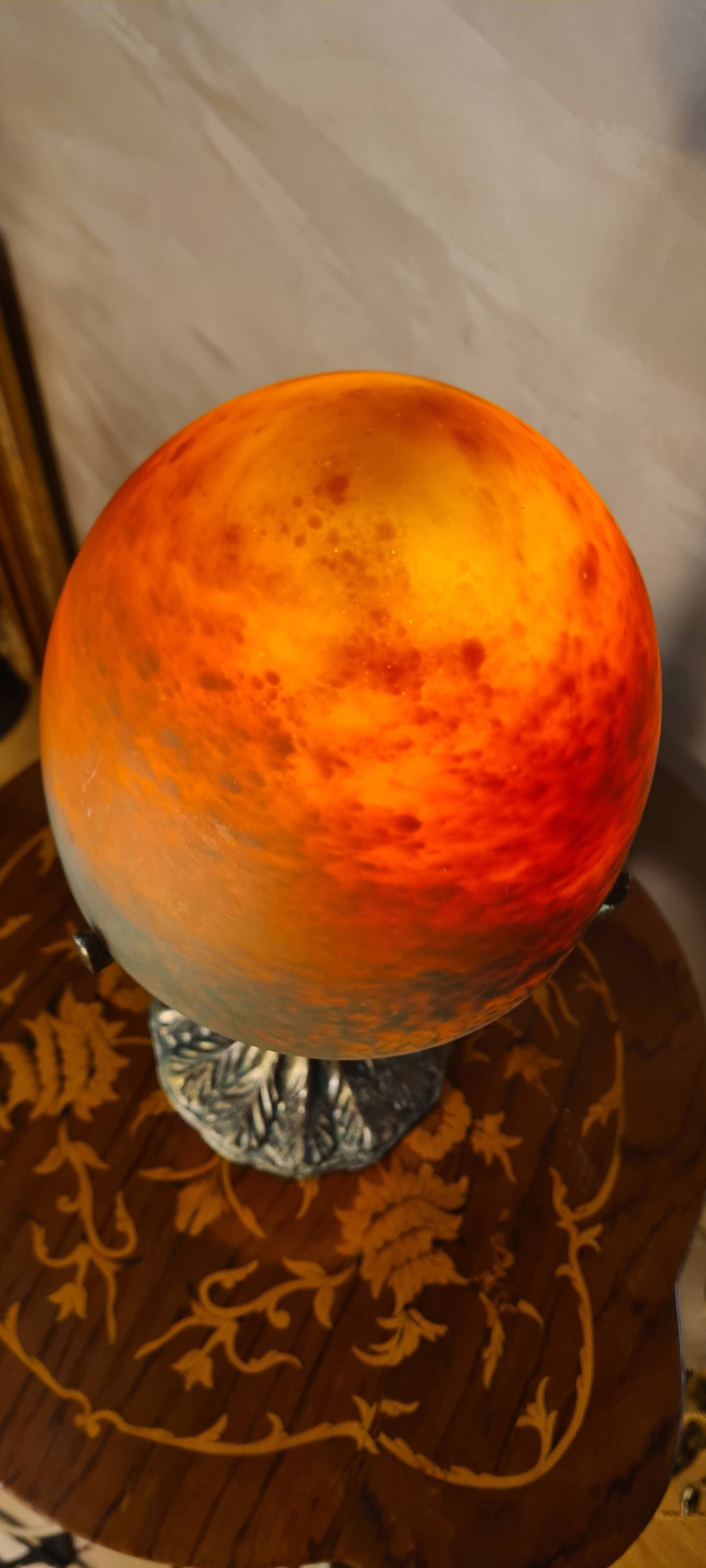 Mushroom lamp glass paste metal base patinated bronze 39x18 elec refurbished