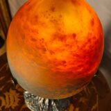 Lampe champignon pate de verre pied metal patiné bronze 39x18 elec refait a neuf