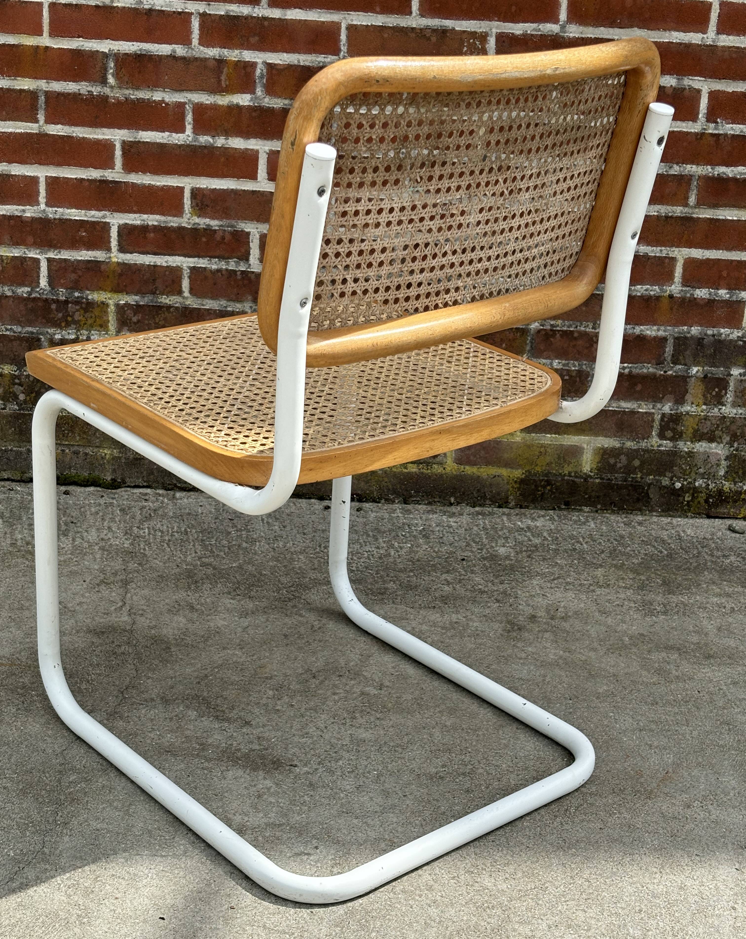 Cesca chair b32 model in white and wood by Marcel Breuer