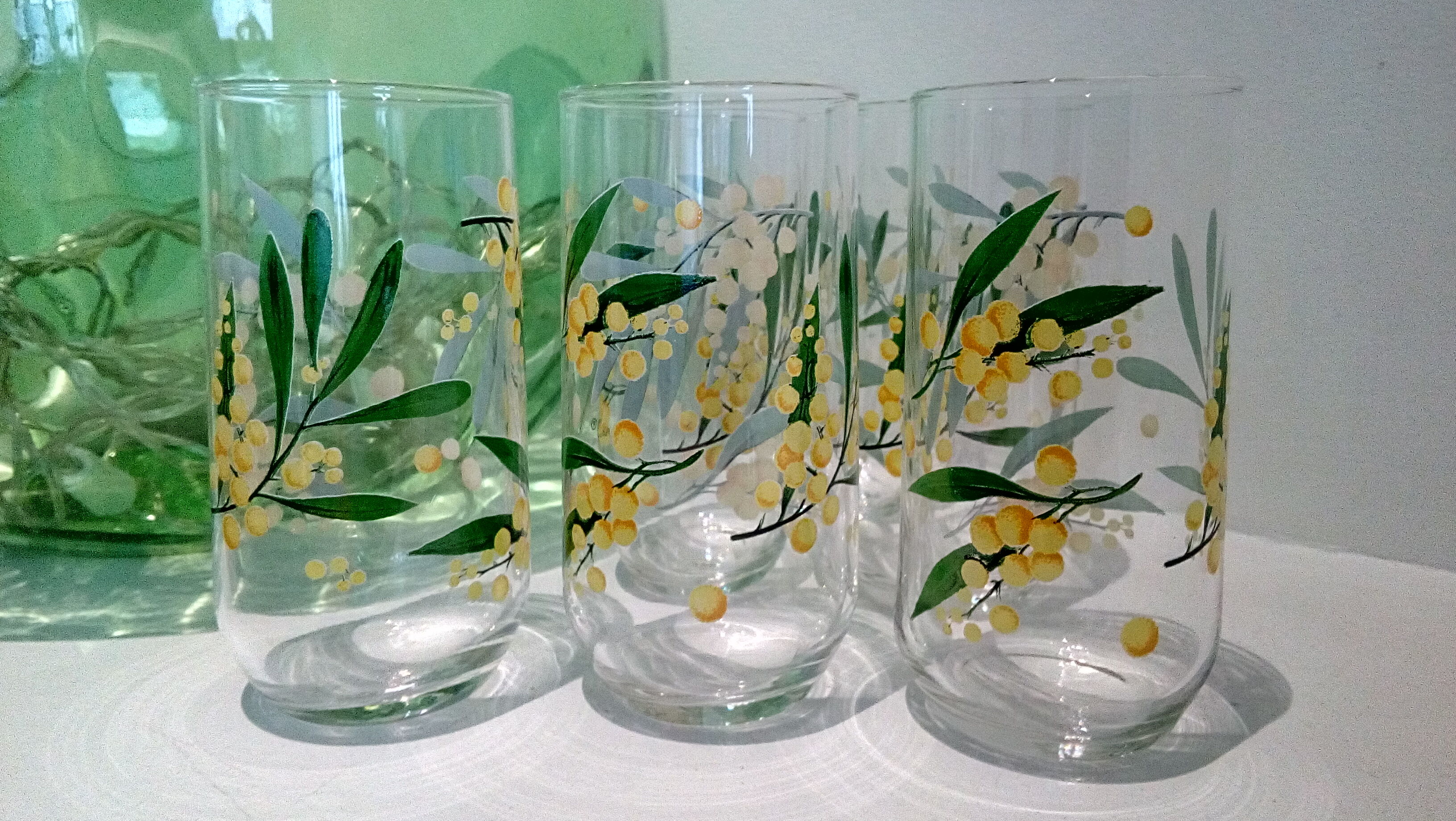 Set de 6 verres décor mimosas