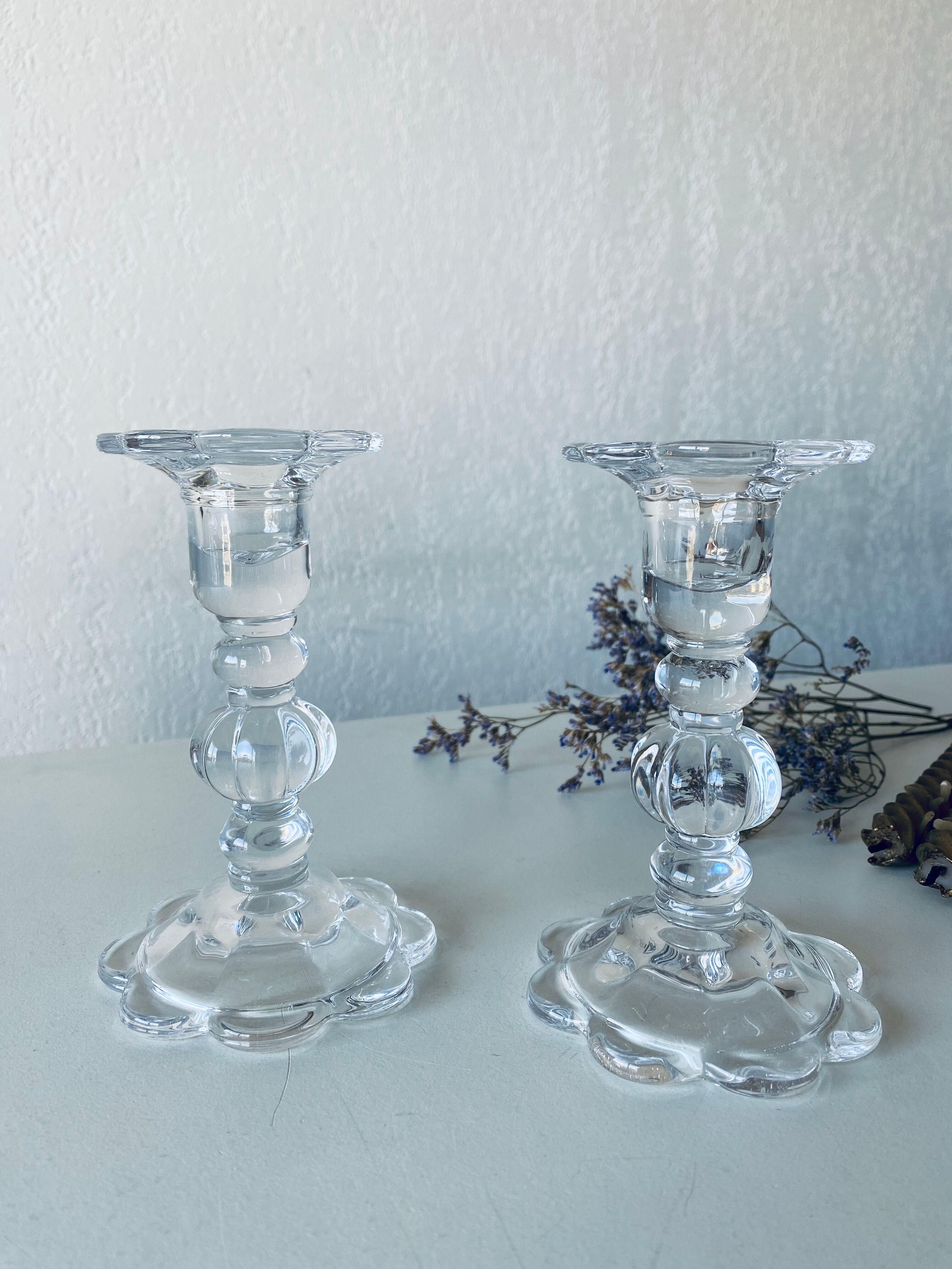 Pair of glass candle holders