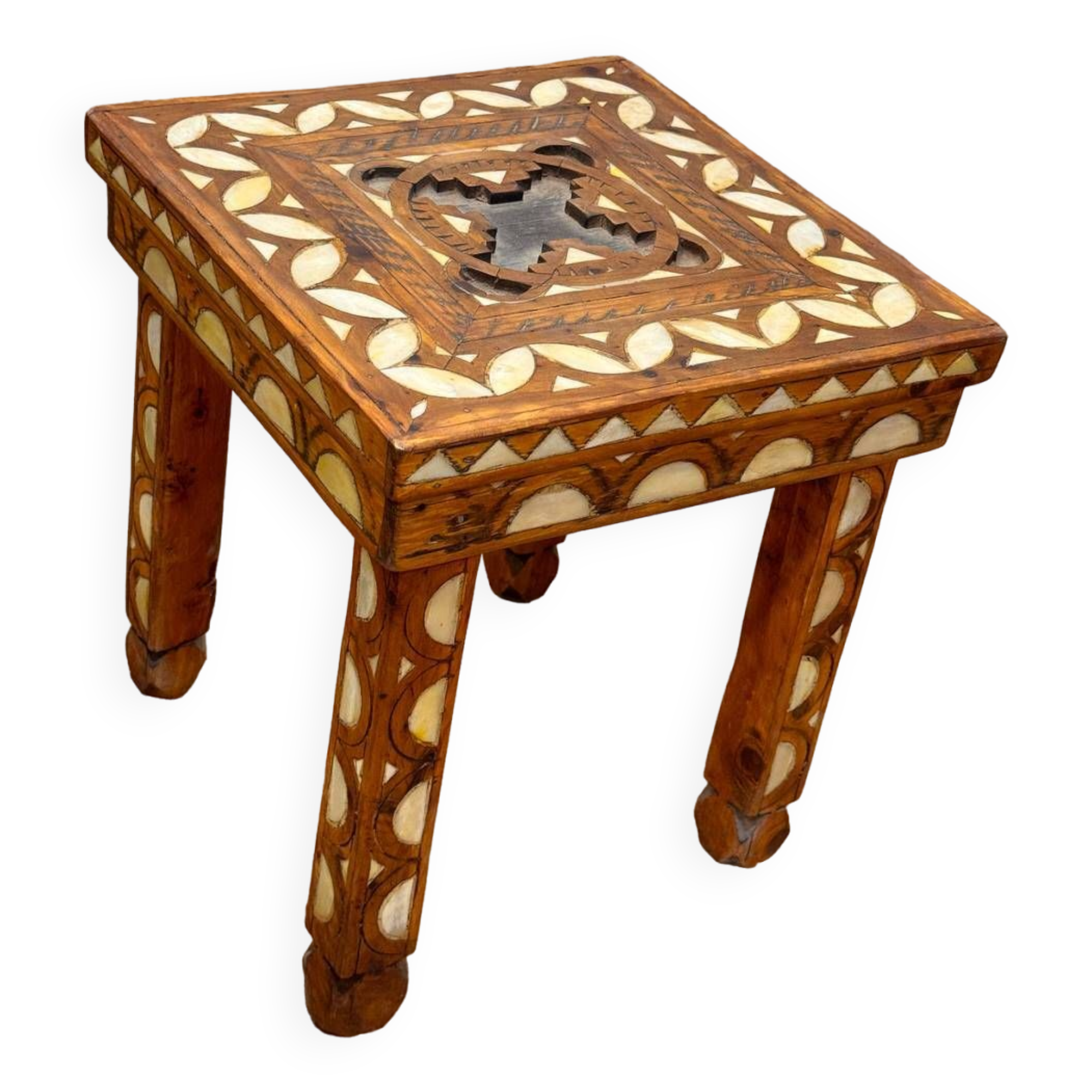 Moroccan camel bone marquetry wooden table for bedroom or living room