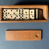 Old complete set of antique dominoes, in ebony wood and bone, 1900
