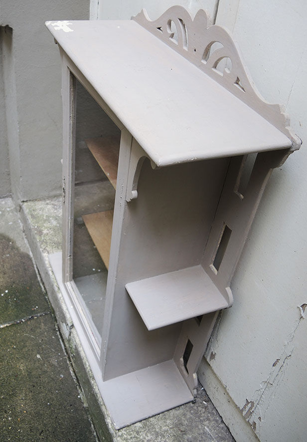 Old light grey wood display case