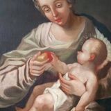 Peinture à l'huile ancienne sur toile, Vierge à l'Enfant, XVIIIe siècle
