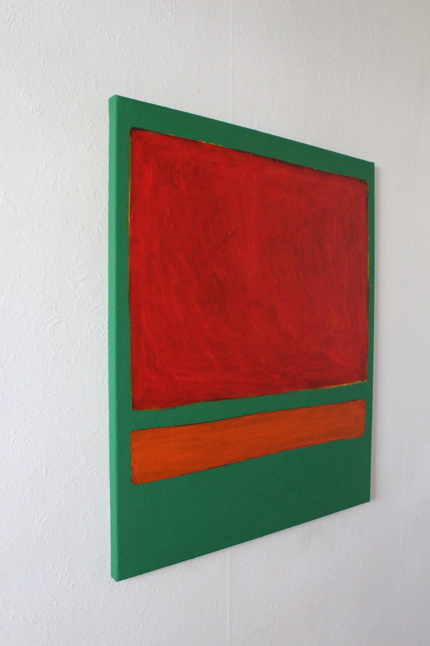 Red on green unique acrylic painting