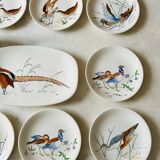 Service modèle oiseaux en faïence polychrome Gien peinte à la main