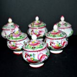 Set of 6 antique cream pots decorated with rooster decoration - Faïenceries de L'Est - Saint-Clément?