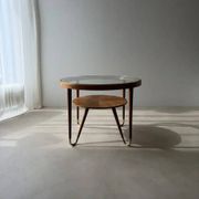 Round walnut coffee table with glass by Ilse Möbel