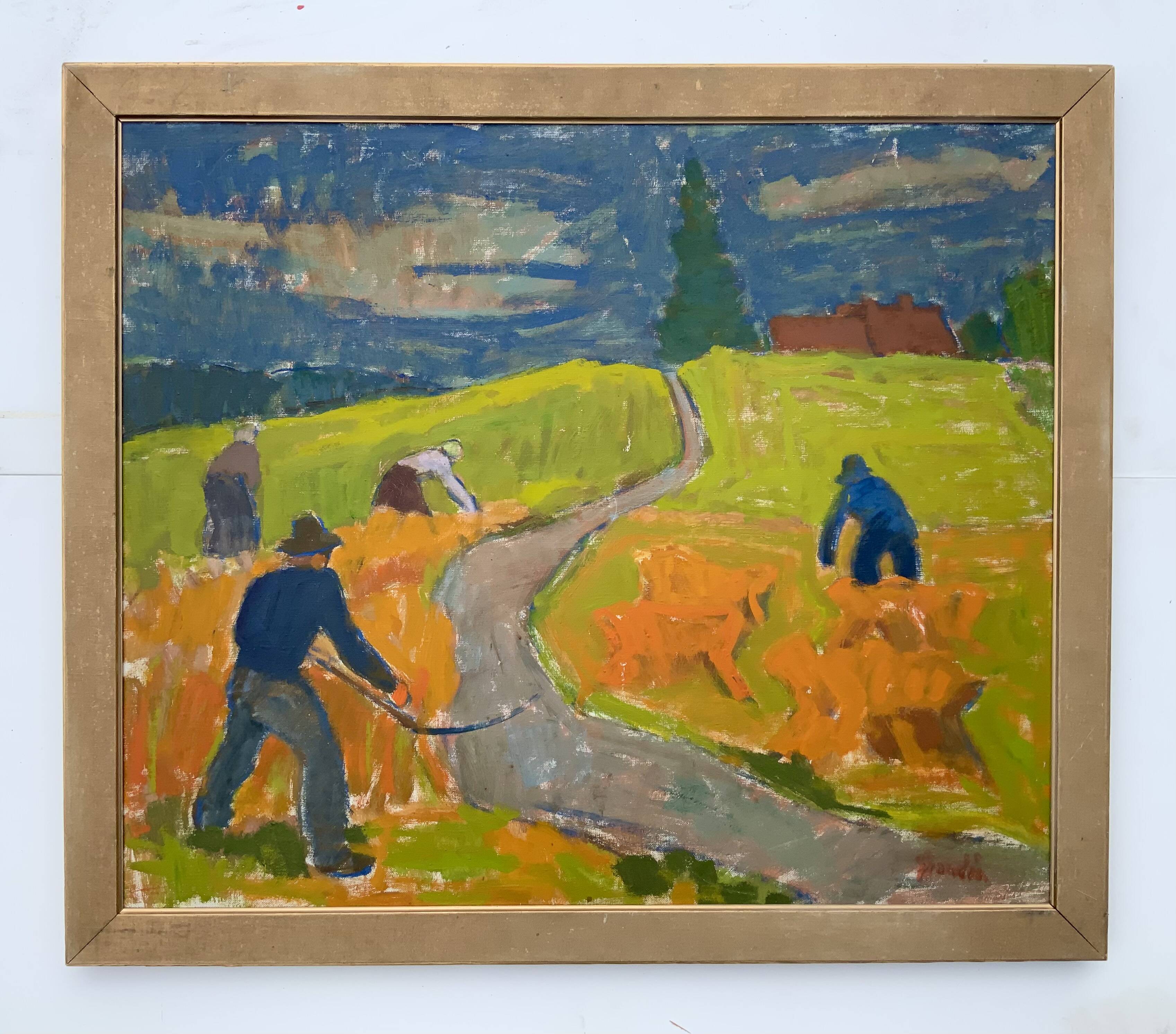 Svan Grandin (1906- 1982) Large Vintage Oil on Canvas Landscape, signed