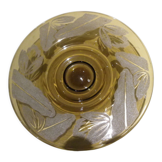 Coupe en verre fumé décor granité blanc et or signee N. collet France