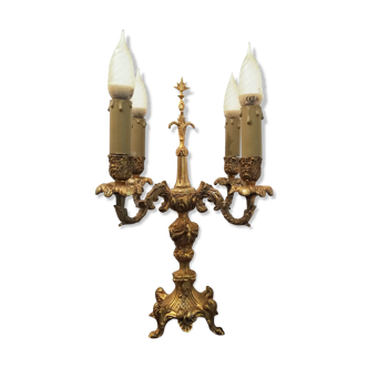 Candélabre quatre branches en bronze doré électrifié